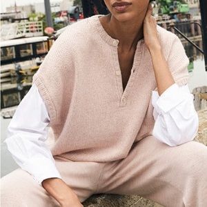 NAADAM Cashmere Mixed Media Henley Sweater - Blush